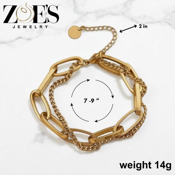 Water-Resistant 18K Gold Plated Layered Bracelet Women Stainless Steel - Picture 9 of 9